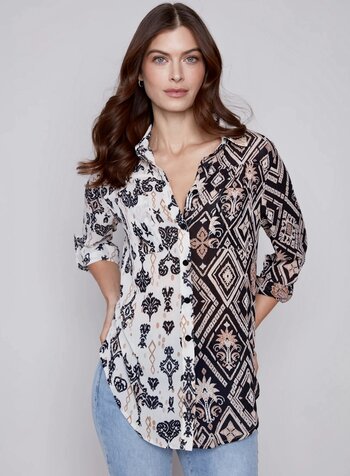 CHARLIE B Printed Crinkle Georgette Blouse