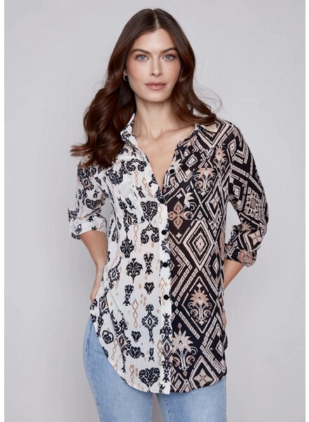 CHARLIE B Printed Crinkle Georgette Blouse