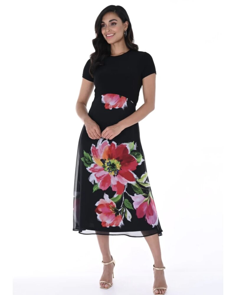 FRANK LYMAN DESIGNS Short Sleeve Floral Chiffon Dress