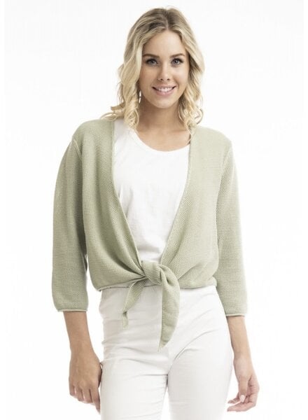 ORIENTIQUE Flat Knit Tie Front Sweater