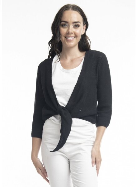 ORIENTIQUE Flat Knit Tie Front Sweater
