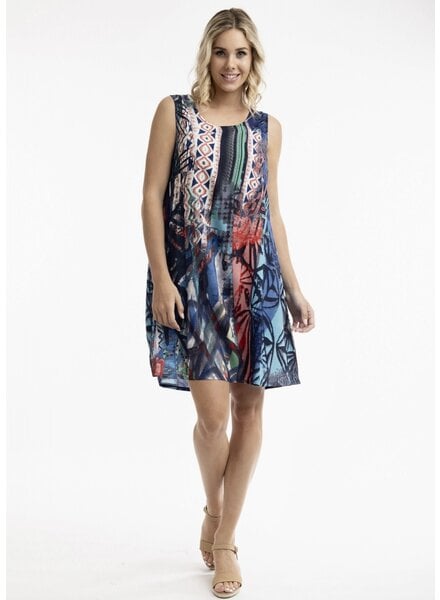 ORIENTIQUE Printed Flaired Shift Dress