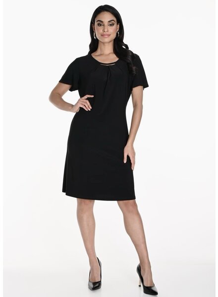 FRANK LYMAN DESIGNS Flutter Sleeve Round Neck Dress w/Gold Neck Detail