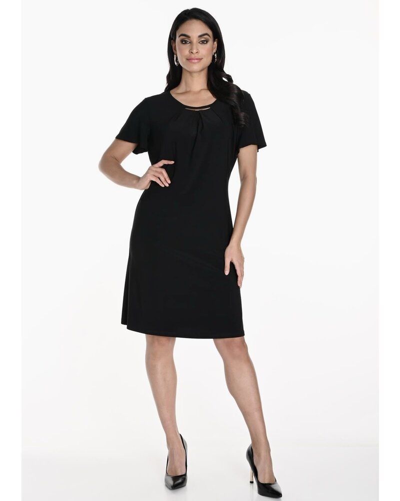 FRANK LYMAN DESIGNS Flutter Sleeve Round Neck Dress w/Gold Neck Detail