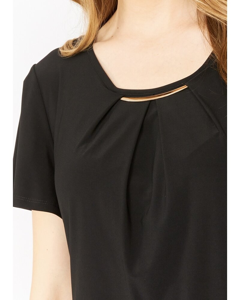 FRANK LYMAN DESIGNS Flutter Sleeve Round Neck Dress w/Gold Neck Detail