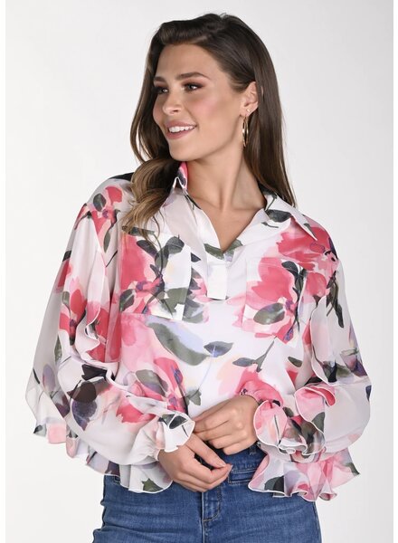 FRANK LYMAN DESIGNS Sheer Floral Print Blouse