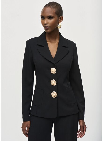 JOSEPH RIBKOFF Scuba Crepe Fitted Blazer w/Gold Buttons