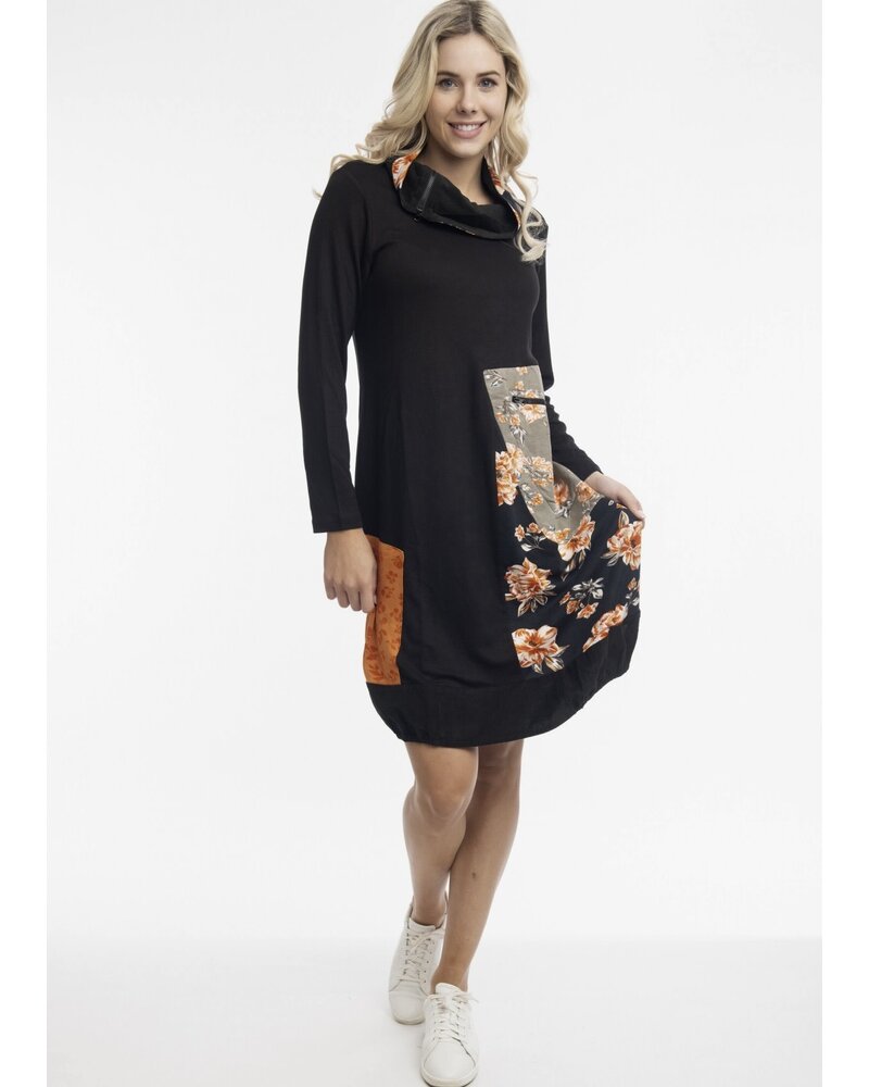 ORIENTIQUE Puccini Patch Asymmetric Dress