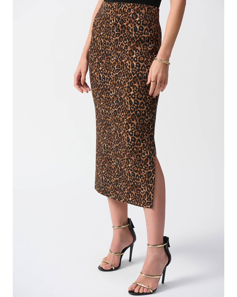 JOSEPH RIBKOFF Leopard Print Straight Skirt w/Side Slit