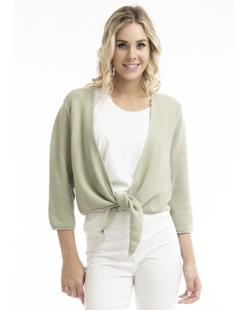 ORIENTIQUE Flat Knit Tie Front Sweater