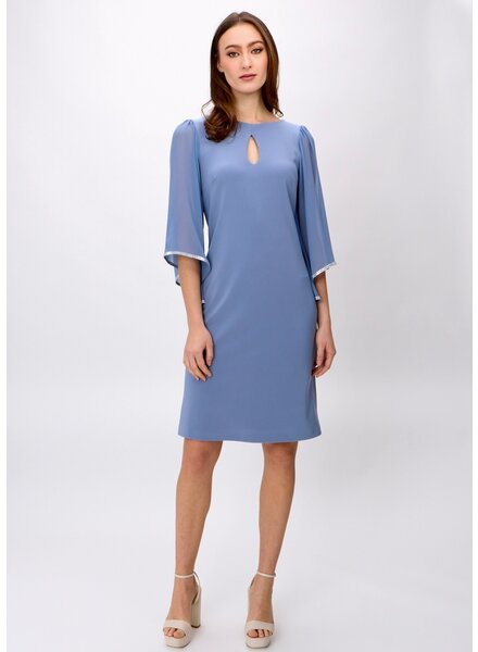 JOSEPH RIBKOFF Sheer 3/4 Sleeve Dress w/Crystal Trim