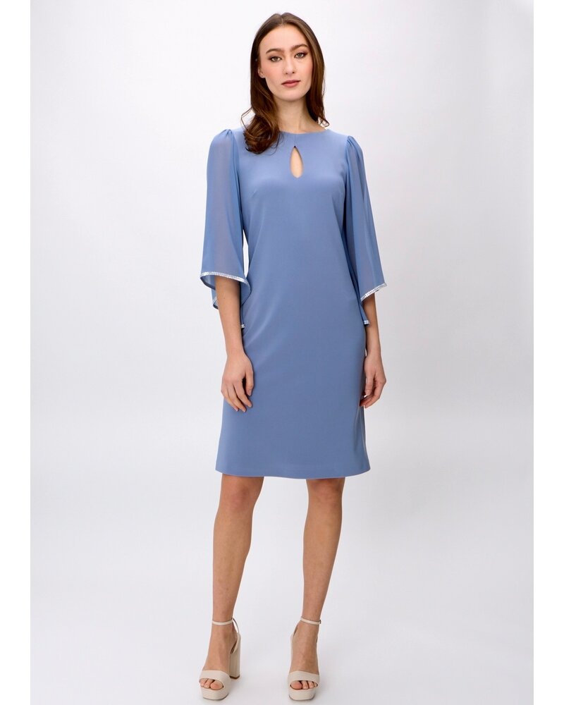 JOSEPH RIBKOFF Sheer 3/4 Sleeve Dress w/Crystal Trim
