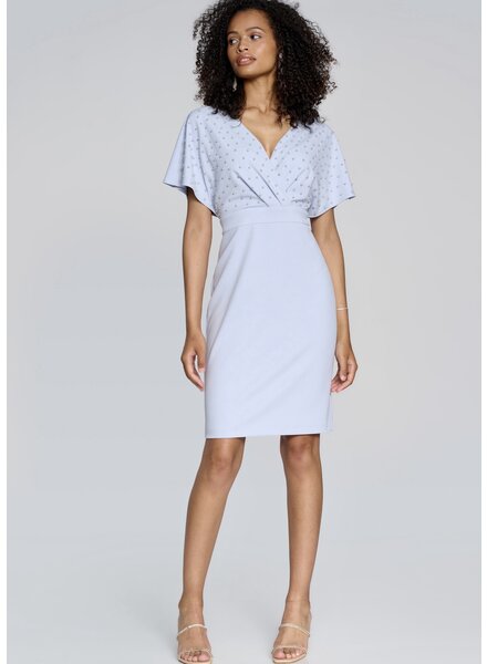 JOSEPH RIBKOFF Pearl Bodice Wrap Front Dress