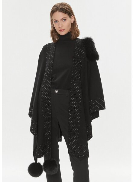 JOSEPH RIBKOFF Stud Detail Pom Pom Wrap w/Faux Fur Trim