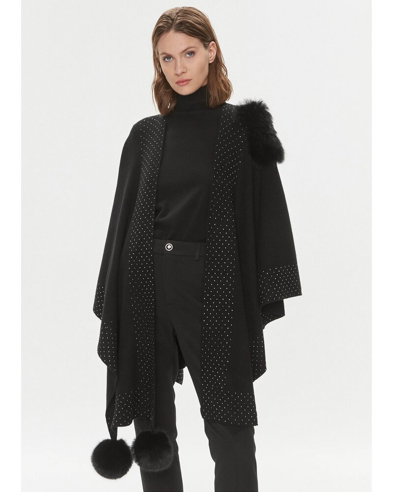 JOSEPH RIBKOFF Stud Detail Pom Pom Wrap w/Faux Fur Trim