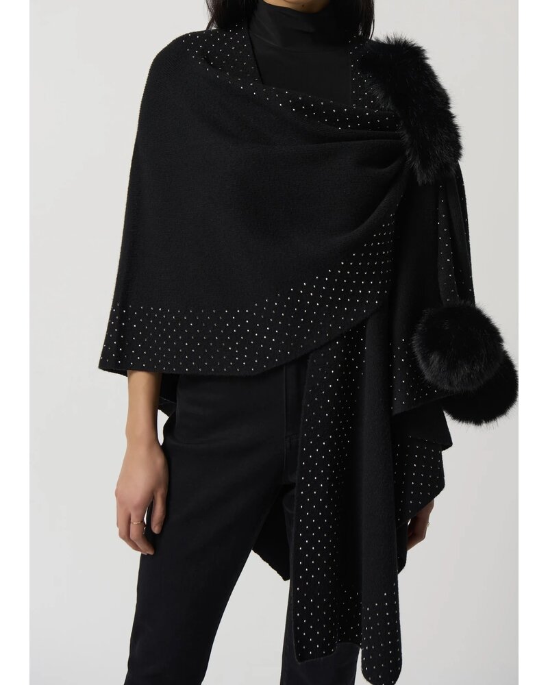 JOSEPH RIBKOFF Stud Detail Pom Pom Wrap w/Faux Fur Trim