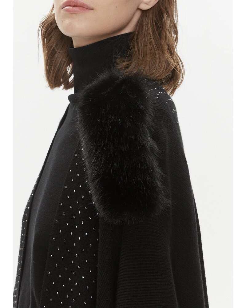 JOSEPH RIBKOFF Stud Detail Pom Pom Wrap w/Faux Fur Trim