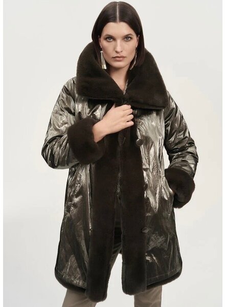 JOSEPH RIBKOFF Reversible Metallic/Faux Fur Coat