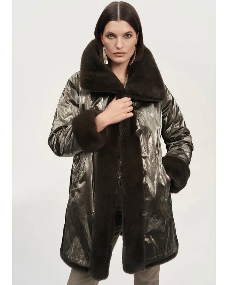 JOSEPH RIBKOFF Reversible Metallic/Faux Fur Coat