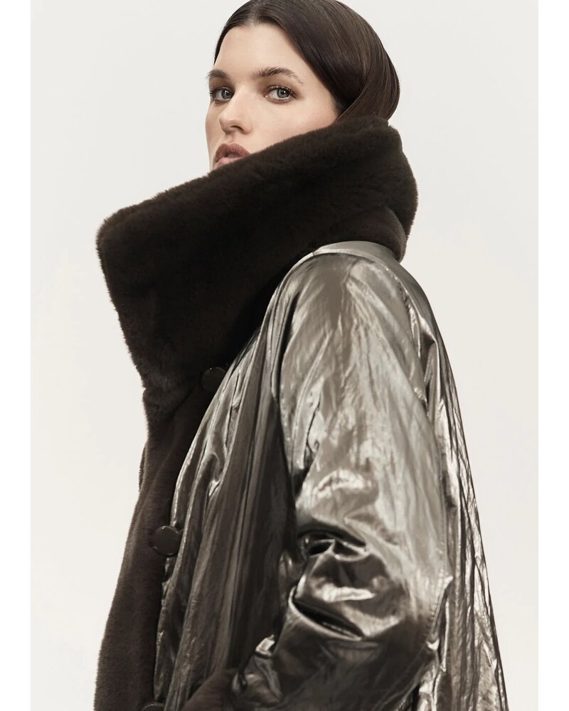 JOSEPH RIBKOFF Reversible Metallic/Faux Fur Coat
