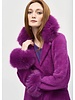 JOSEPH RIBKOFF Feather Yarn Faux Fur Trim Sweater Coat