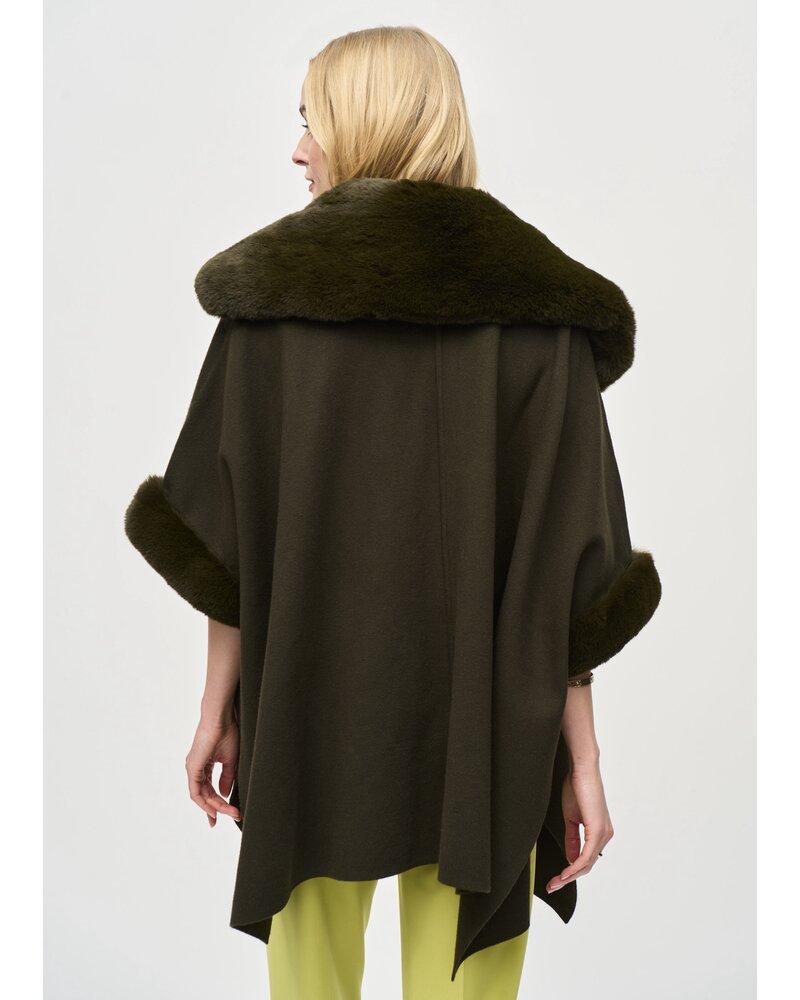 JOSEPH RIBKOFF Brushed Jacquard Cape w/Faux Fur Trim