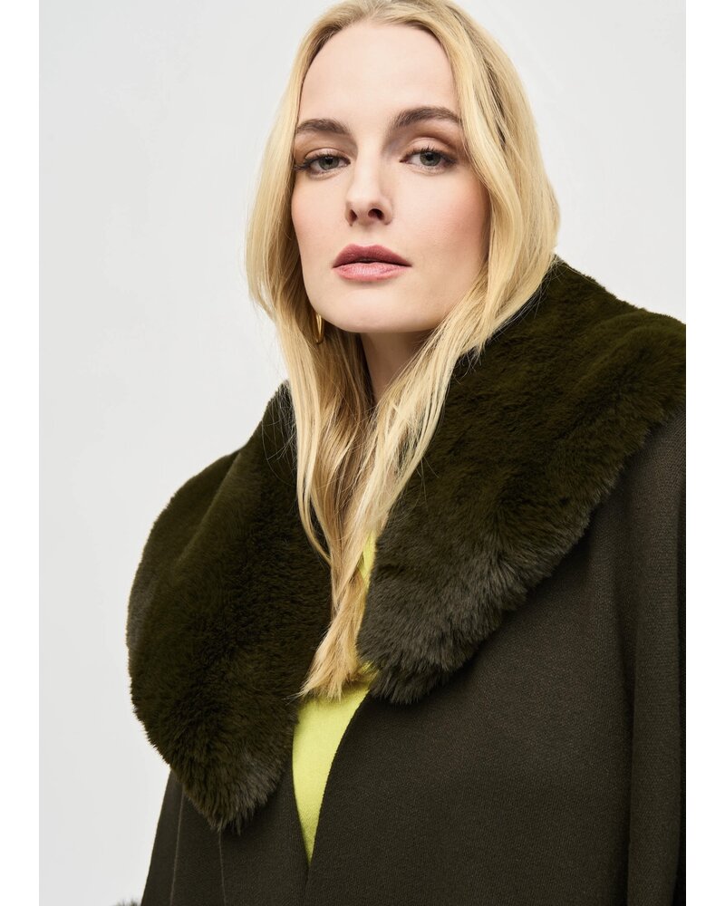 JOSEPH RIBKOFF Brushed Jacquard Cape w/Faux Fur Trim