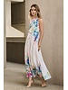 JOSEPH RIBKOFF Pleated Satin Floral Print Maxi Dress