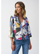 JOSEPH RIBKOFF Faux Suede Face Print Trapeze Jacket