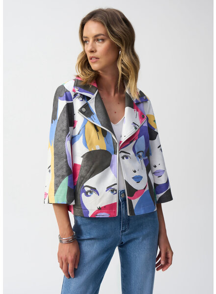 JOSEPH RIBKOFF Faux Suede Face Print Trapeze Jacket