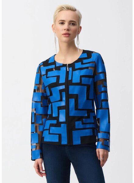 JOSEPH RIBKOFF Mesh & Leatherette Fitted Jacket