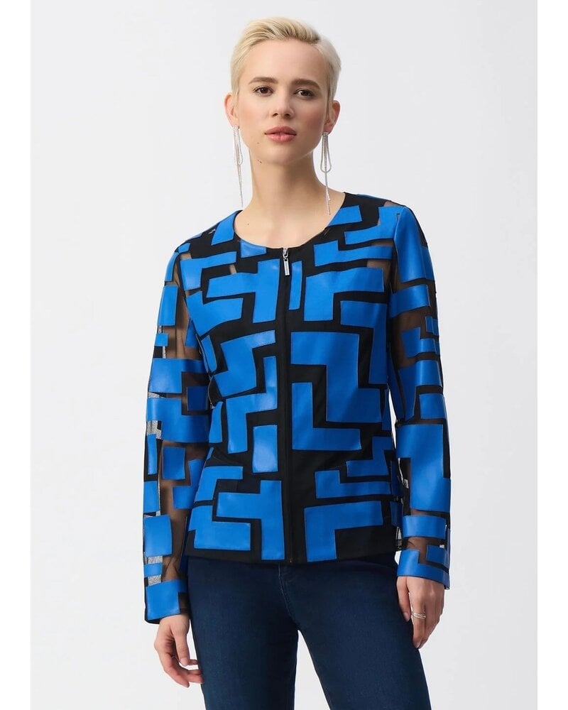 JOSEPH RIBKOFF Mesh & Leatherette Fitted Jacket