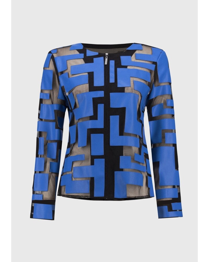 JOSEPH RIBKOFF Mesh & Leatherette Fitted Jacket
