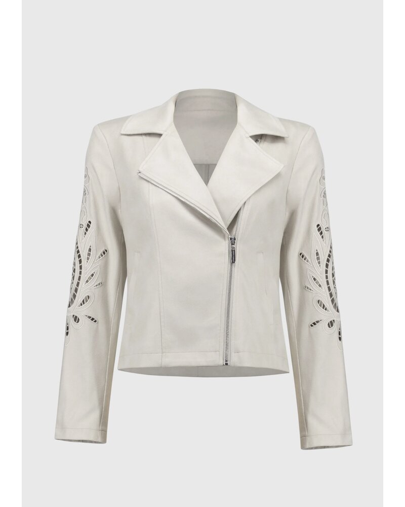 JOSEPH RIBKOFF Foiled Faux-Suede Moto Jacket