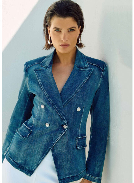 JOSEPH RIBKOFF Denim Double Breasted Blazer