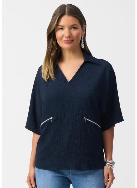 JOSEPH RIBKOFF Seersucker Boxy High-Low Top