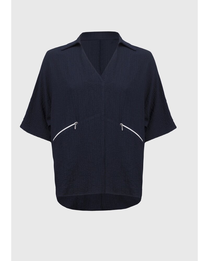 JOSEPH RIBKOFF Seersucker Boxy High-Low Top