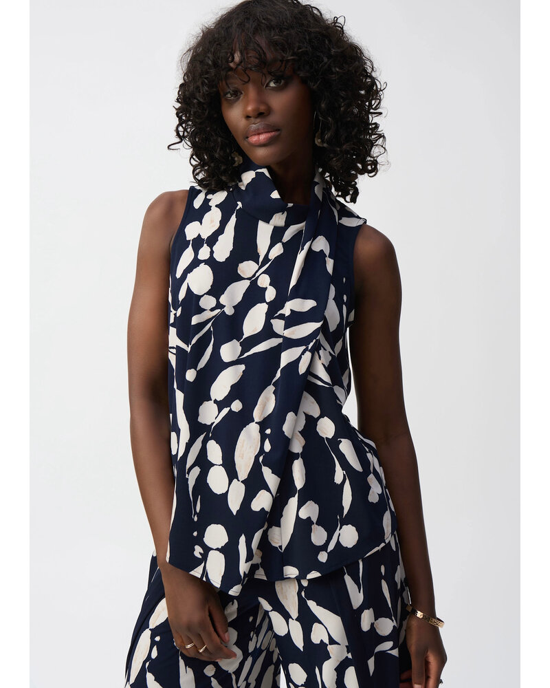 JOSEPH RIBKOFF Silky Knit Abstract Print Sleeveless Top