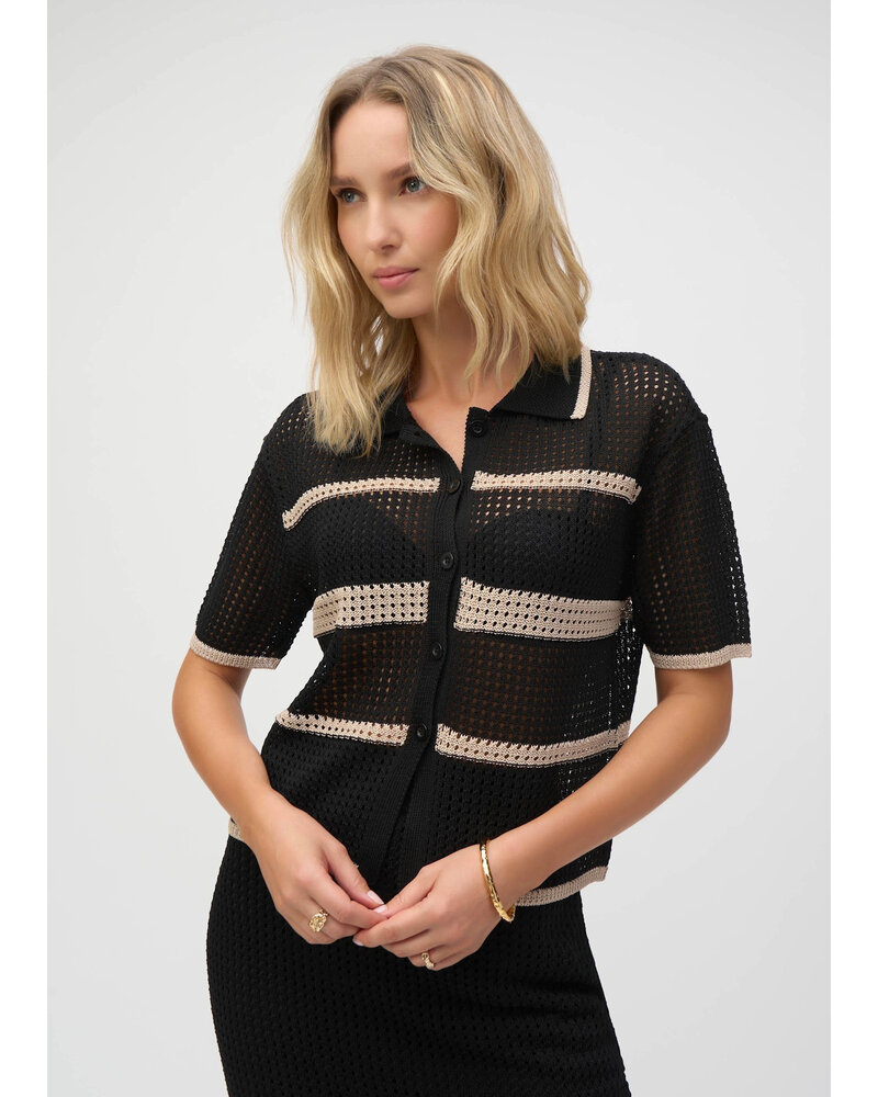 JOSEPH RIBKOFF Sweater Knit Open Stitch Stripe Cover Up