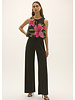 JOSEPH RIBKOFF Silky Knit and Floral Chiffon Wide Leg Jumpsuit