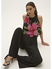 JOSEPH RIBKOFF Silky Knit and Floral Chiffon Wide Leg Jumpsuit