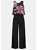 JOSEPH RIBKOFF Silky Knit and Floral Chiffon Wide Leg Jumpsuit