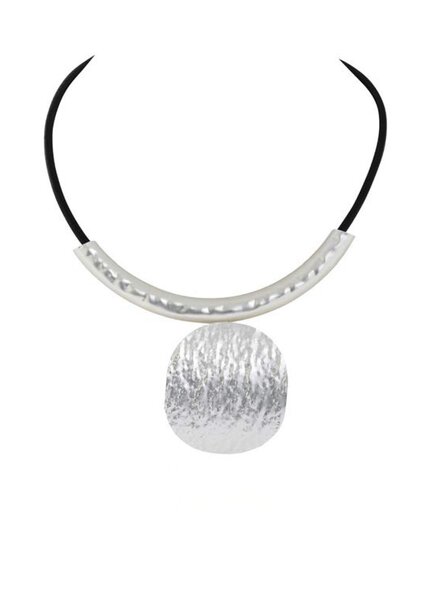 MERX Leather & Brushed Silver Choker 45cm