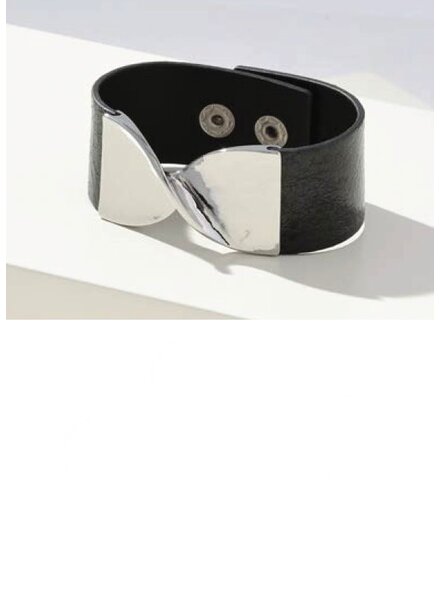 MERX Rhodium & Black Leather Cuff