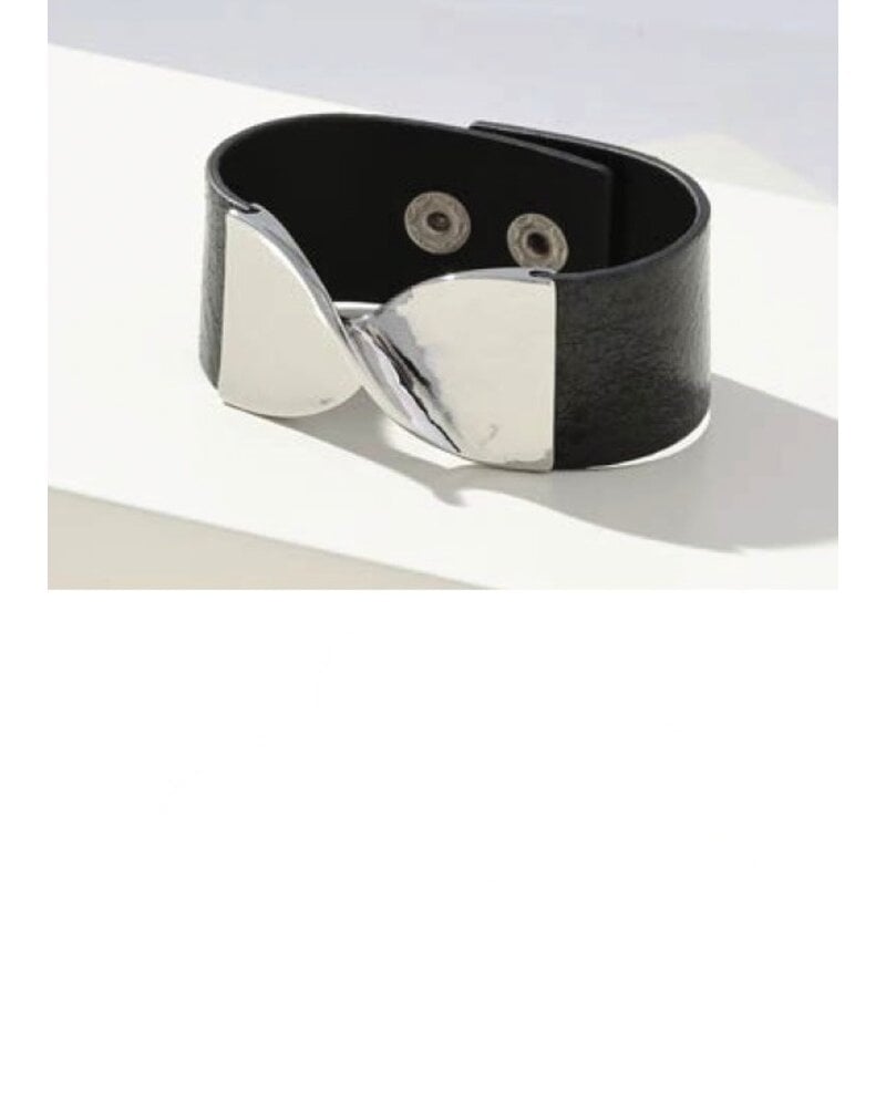 MERX Rhodium & Black Leather Cuff