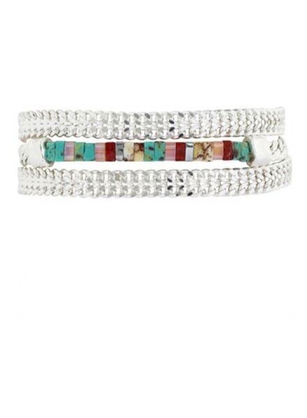 MERX Silver & Tile on Navy Leather Bracelet