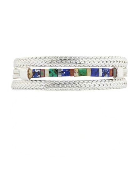 MERX Silver & Tile on Blue Leather Bracelet