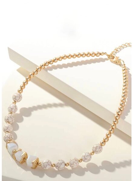 MERX Gold & White Opal Bead Choker