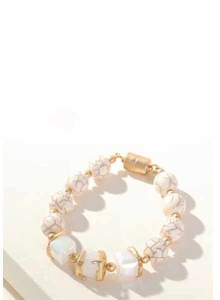 MERX Gold & White Opal Bead Magnetic Bracelet