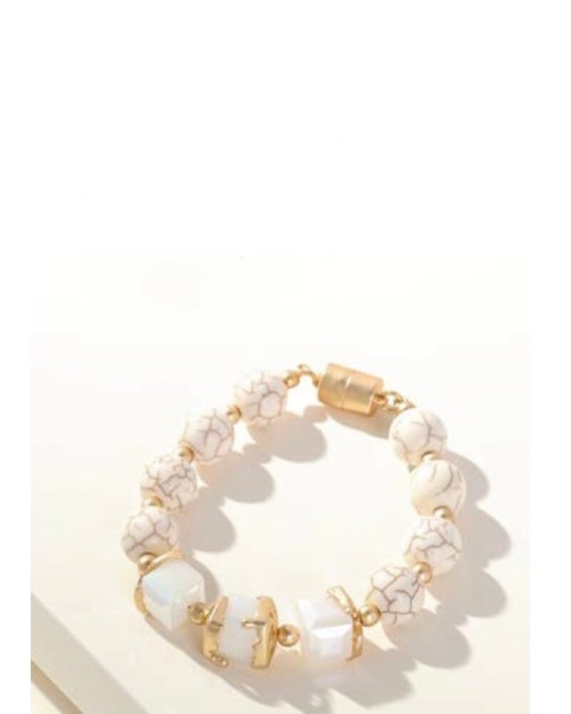 MERX Gold & White Opal Bead Magnetic Bracelet